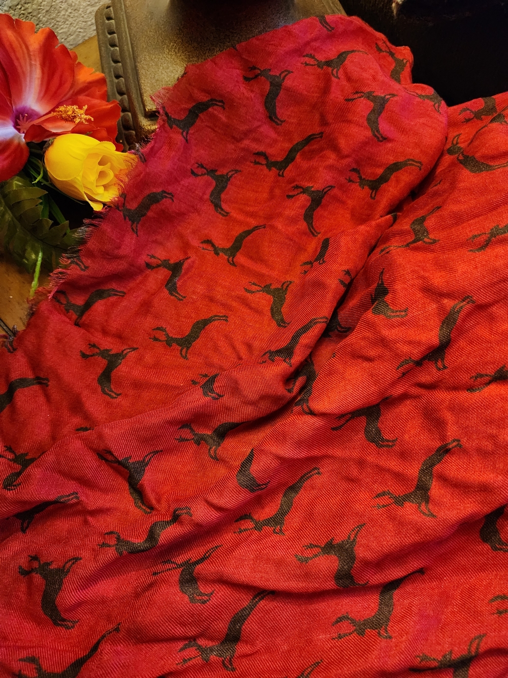 Cordings Heritage British Brand Modal-Cashmere Red Stag Print Country Scarf